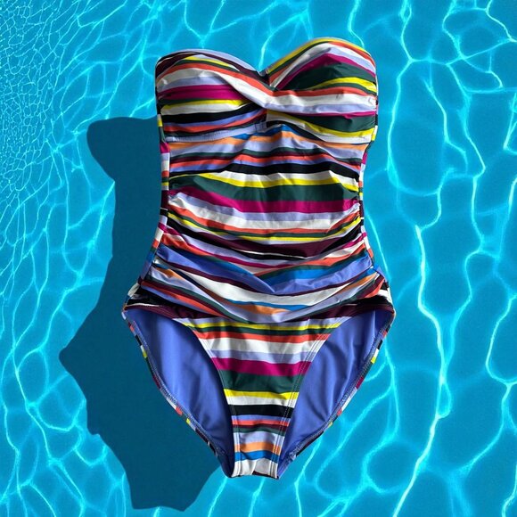 ANNE COLE Striped Strapless One Piece Bathing Suit Swimsuit Size 6 NEW NWT - Picture 1 of 8